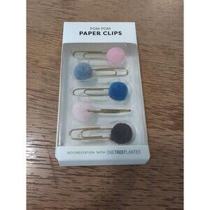 Pom Pom Paper Clips (Set Of 5) Gold Giant Paperclips For Office